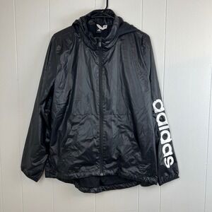 Adidas Essentials Linear Hooded Windbreaker Full‎ Zip Size Large (16-18)